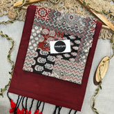 Marun Handloom Khadi Cotton Saree With Multiple Print Blouse